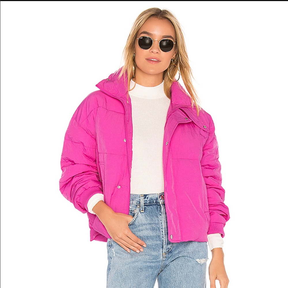 Pink Free People Slouchy Cropped Puffer Coat